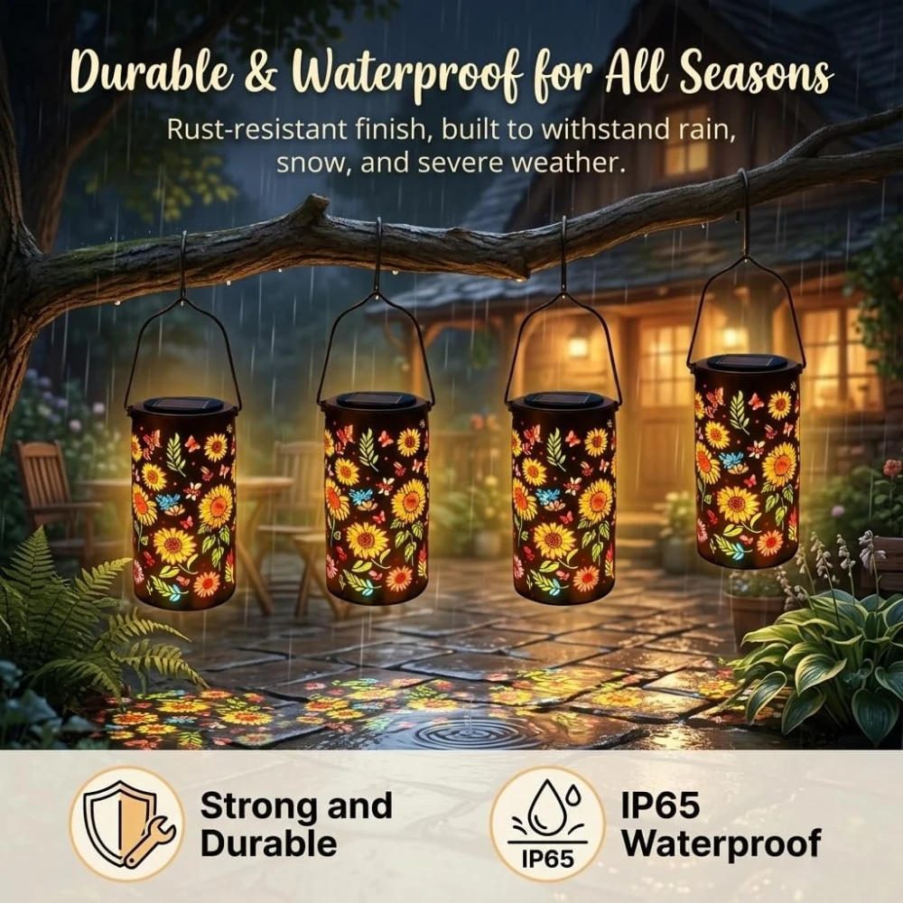 1/2/4PCS Kleurrijke Zonnebloem Zonne-lantaarns Buiten Waterdichte Hangende Tuinverlichting op Zonne-energie voor Veranda Gazon Pathway Decor