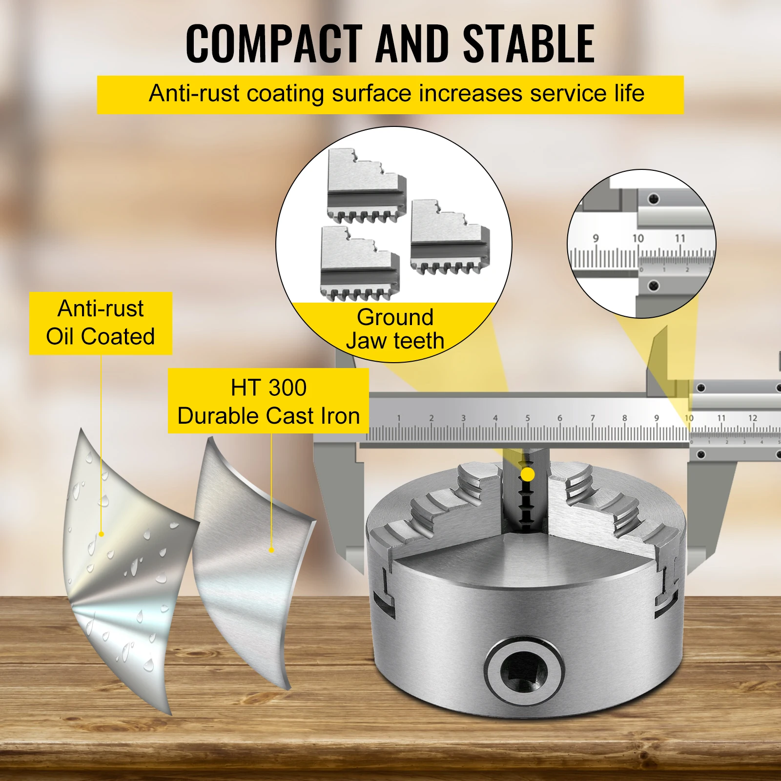 VEVOR K11 Lathe Chuck 3 Jaws Manual Self-Centering K11-100 K11-125 K11-160 K11-200 W/ Mounting Bolt for Grinding Milling Turning