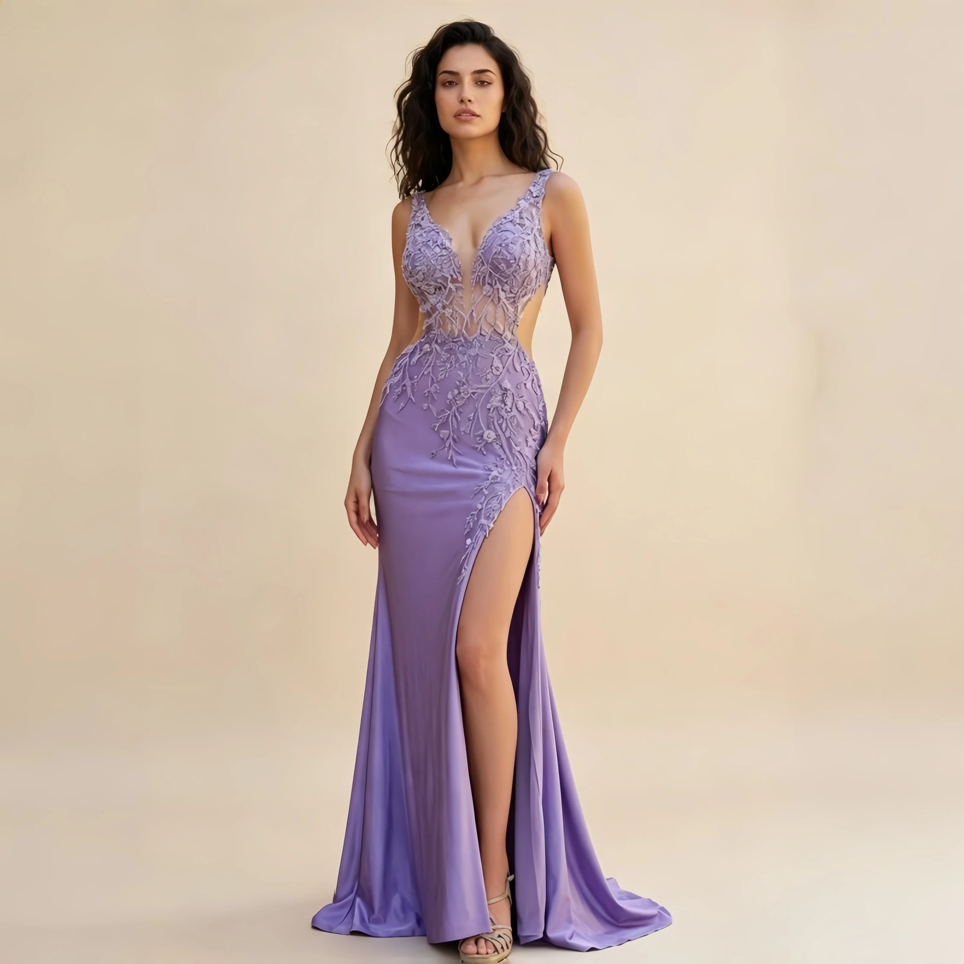 

Women Sparkly Beaded Long Prom Dresses Purple Mermaid Evening Dresses Women Party Gowns Side Split Prom Dresses Customizable