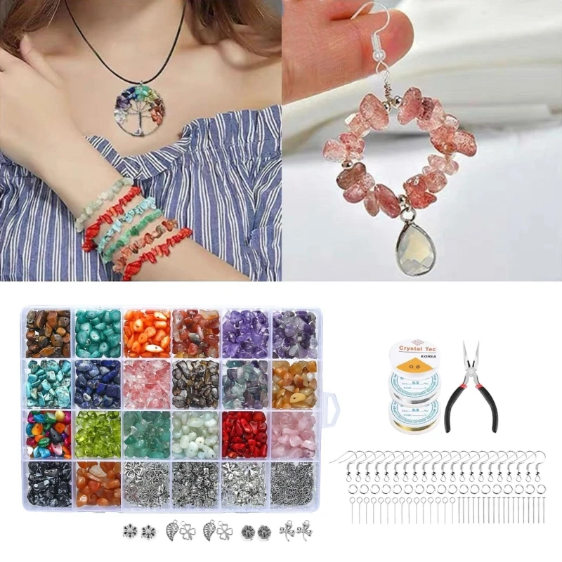 

1 Box 24 Grids Irregular Gravel Beads Set Natural Stone Beaded Combination with Pliers DIY Handmade Gemstones Jewelry Accessory