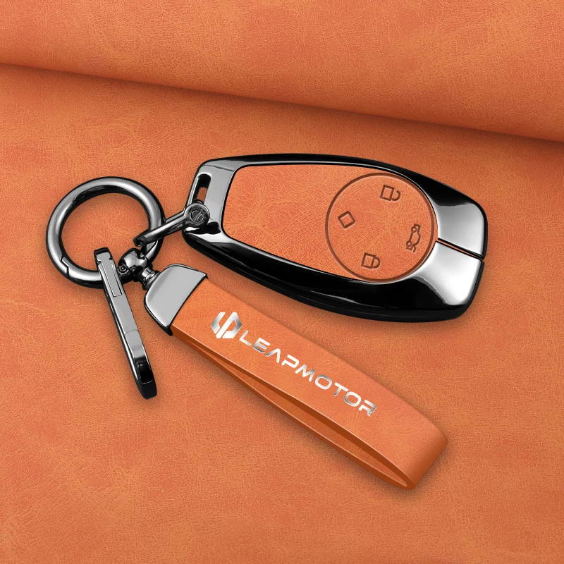 Zinc Alloy Leather Car Remote Key Case Cover For Leapmotor T03 S01 B10 C11 C10 C16 C01 Type Protector Shell Keychain Accessories