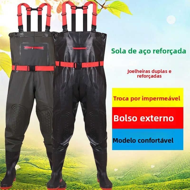 waterproof-overalls-men's-fishing-pants-thick-steel-sole-rain-boots-half-length-protective-clothing-for-outdoor-camping-and-t