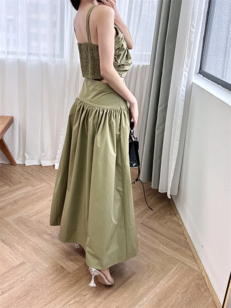 New 2024 Summer Women Oliver Green Waist Exposed Long Dress Fashionable Vacation Design Trendy Stylish Chic Stunning Sweet M