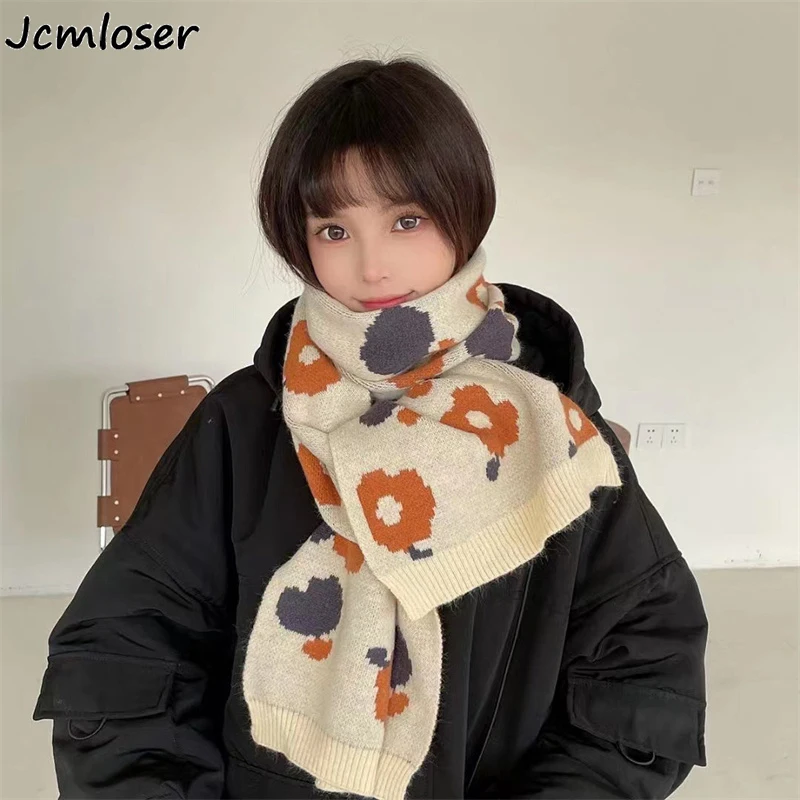 Korean fashion Brand Floral Women Scarf Winter Pashmina Shawls Cashmere Thick Wraps Lady Warm Scarves Rainbow Hairy Bufanda