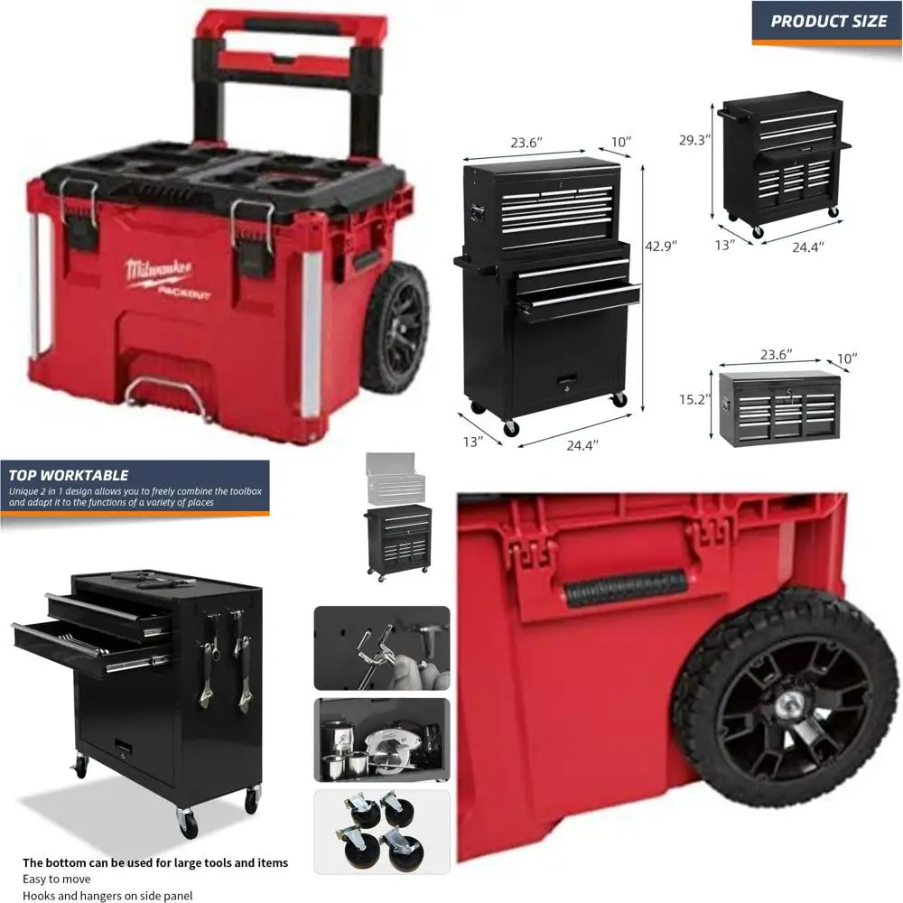 Portable Rolling Toolbox for Ultimate Storage and Organization with Heavy-Duty Wheels and Durable Construction