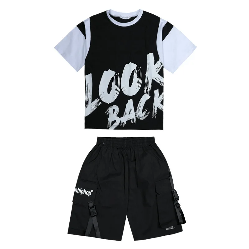 Mode Jongens Street Dance Kleding Sets Zomer Zwarte Brief Print T-shirt Shorts Outfits Groep Cool Streetwear Hip Hop Kostuums