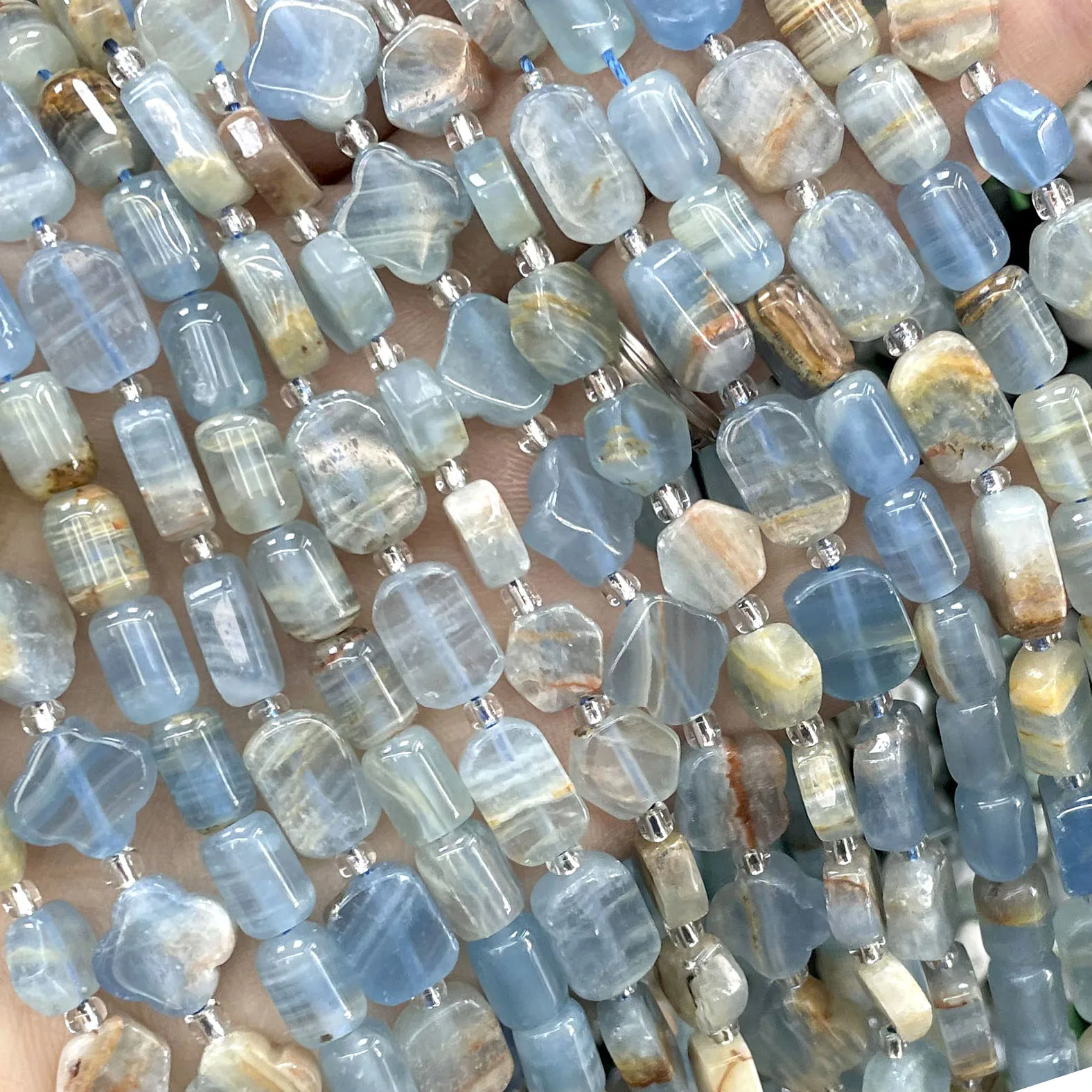 Blue Calcite Natural Stone Faceted Rondelle Cylinder Rectangle Spacer Round Beads For Jewelry Making Diy Bracelets Necklace