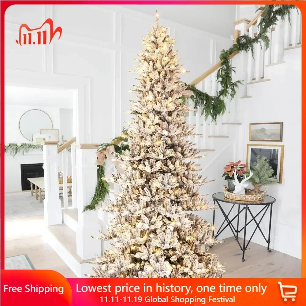 Christmas Tree, with 950 Warm White Lights and Metal Stand-,11FT Large Pre-Lit Flocked Full Size Fir Artificial Christmas Tree