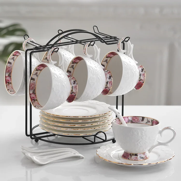 

# European British Floral White Coffee Tea Bone China China Teapot And Cup Set With Tray #
