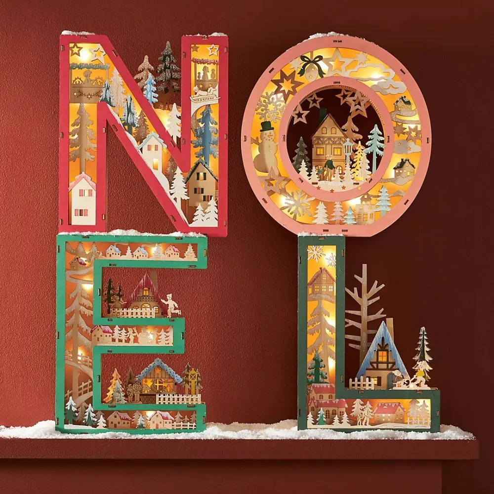 Wooden LED Hollow Out Alphabet Decor Set Home Decoration Crafts Festival Gift