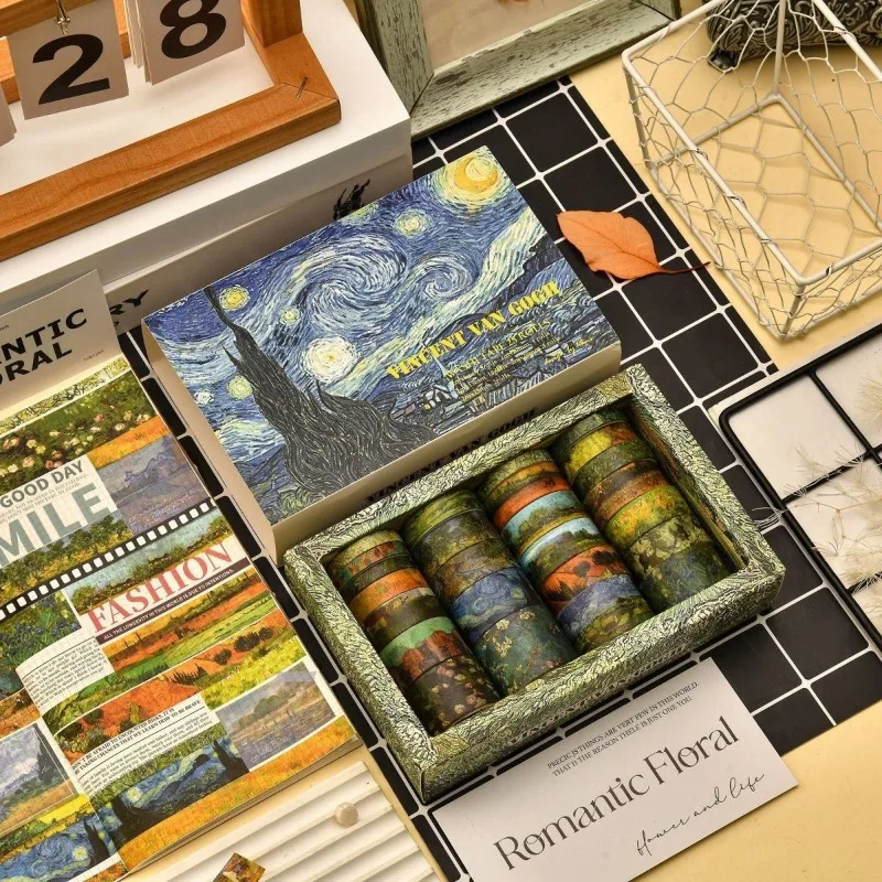 

Van Gogh Starry Night Impressionist Washi Tape Set , 25 Rolls 1 box，Used for gift box notebook packaging decoration