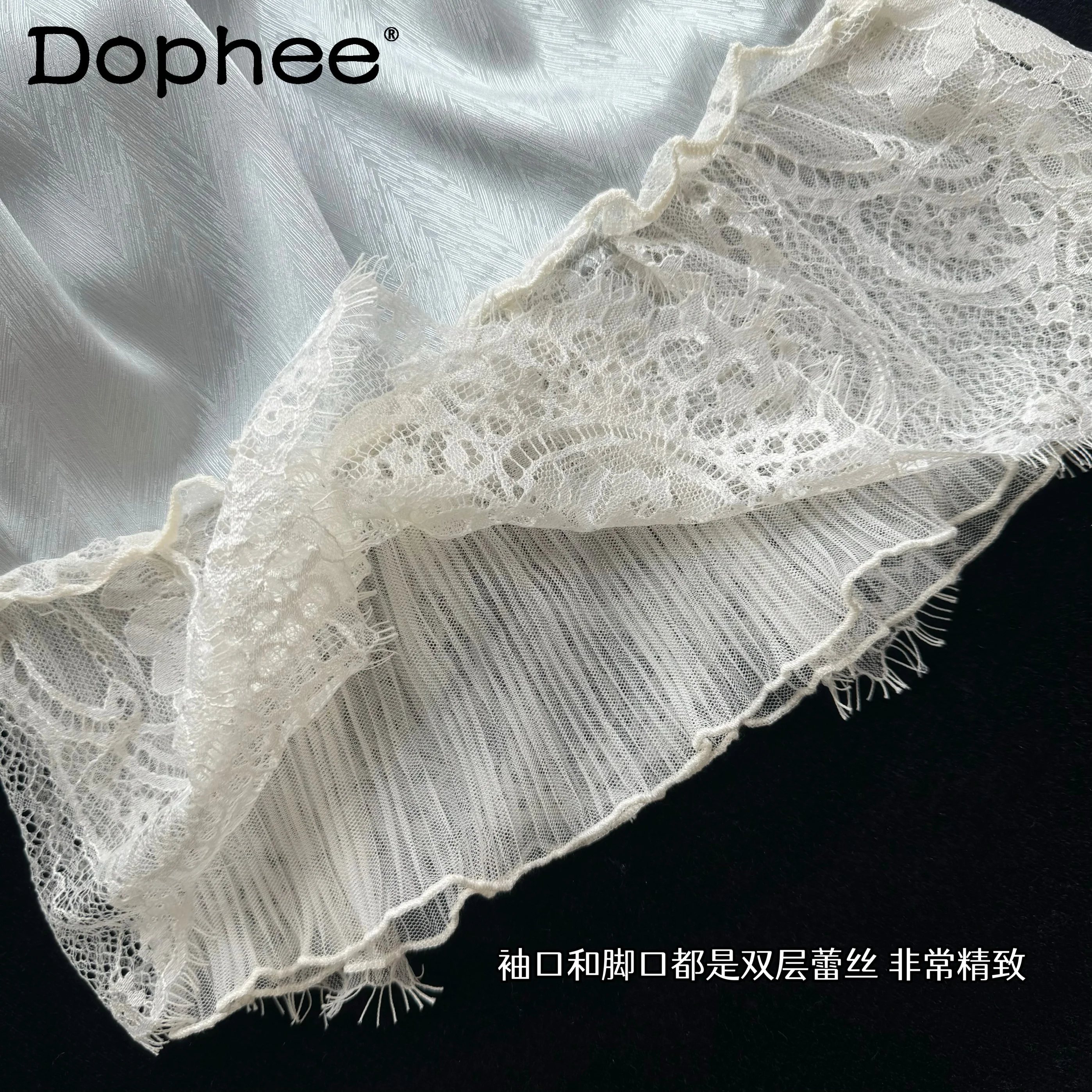 French High-end Elegant Lady Lace Long-sleeved Ice Silk Pajamas Casual Comfortable Cool Outdoor Loungewear Set