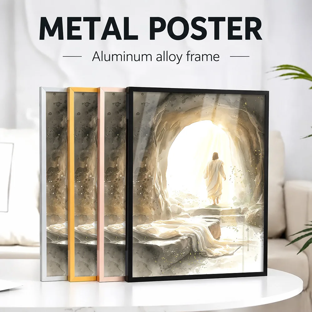 Jesus Rises From The Tomb Metal Poster With Aluminum Alloy Frame Personalized Photo Refined Iconic Style Wall Art For Entryway