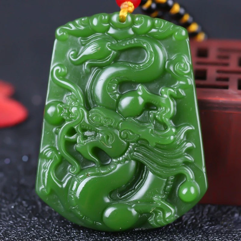 Spinach Green Jade Zodiac Dragon Tag Pendant for Men and Women's Dragon Travel World Versatile Pendant