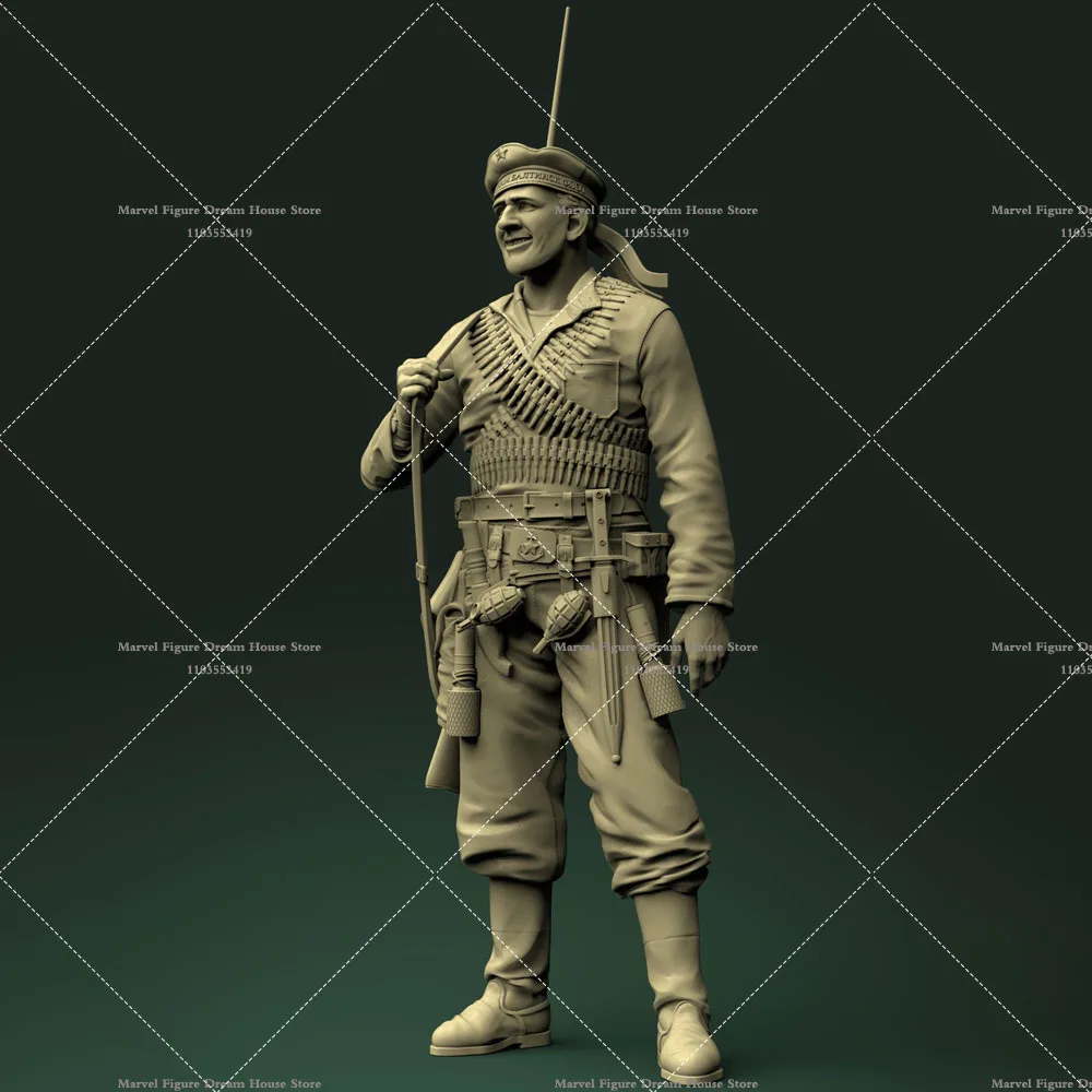 Unassembled 1/16 Scale Miniature Scene Doll White Resin Model Un-panited World War II Military Themes Soldiers Action Figure