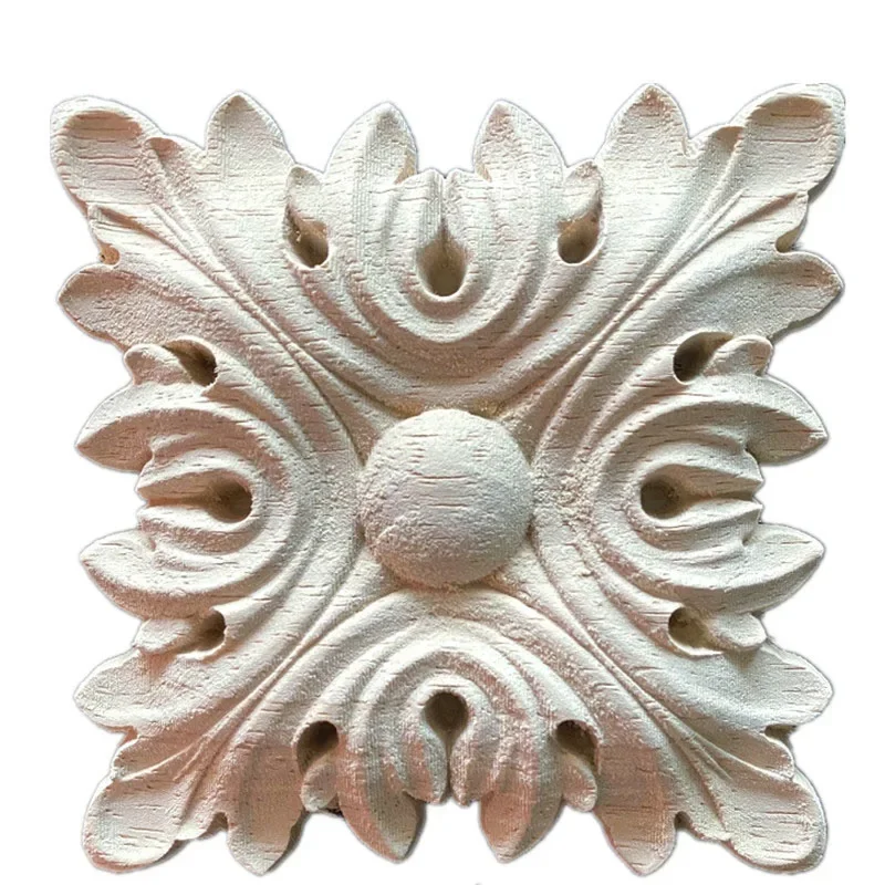 8cm New Flower Wood Carving Natural Wood Appliques for Furniture Cabinet Unpainted Wooden Mouldings Decal Decorative Figurine