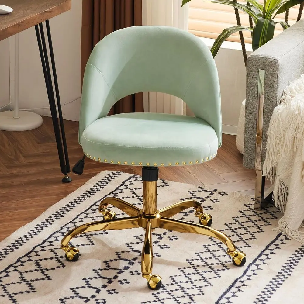 

ern Velvet Small Oice Chair,Cute Desk Chair with Wheels,Gold Base/Studs, Comy ArmlSwivel Vanity Task Chair or Women/Girl/Kids