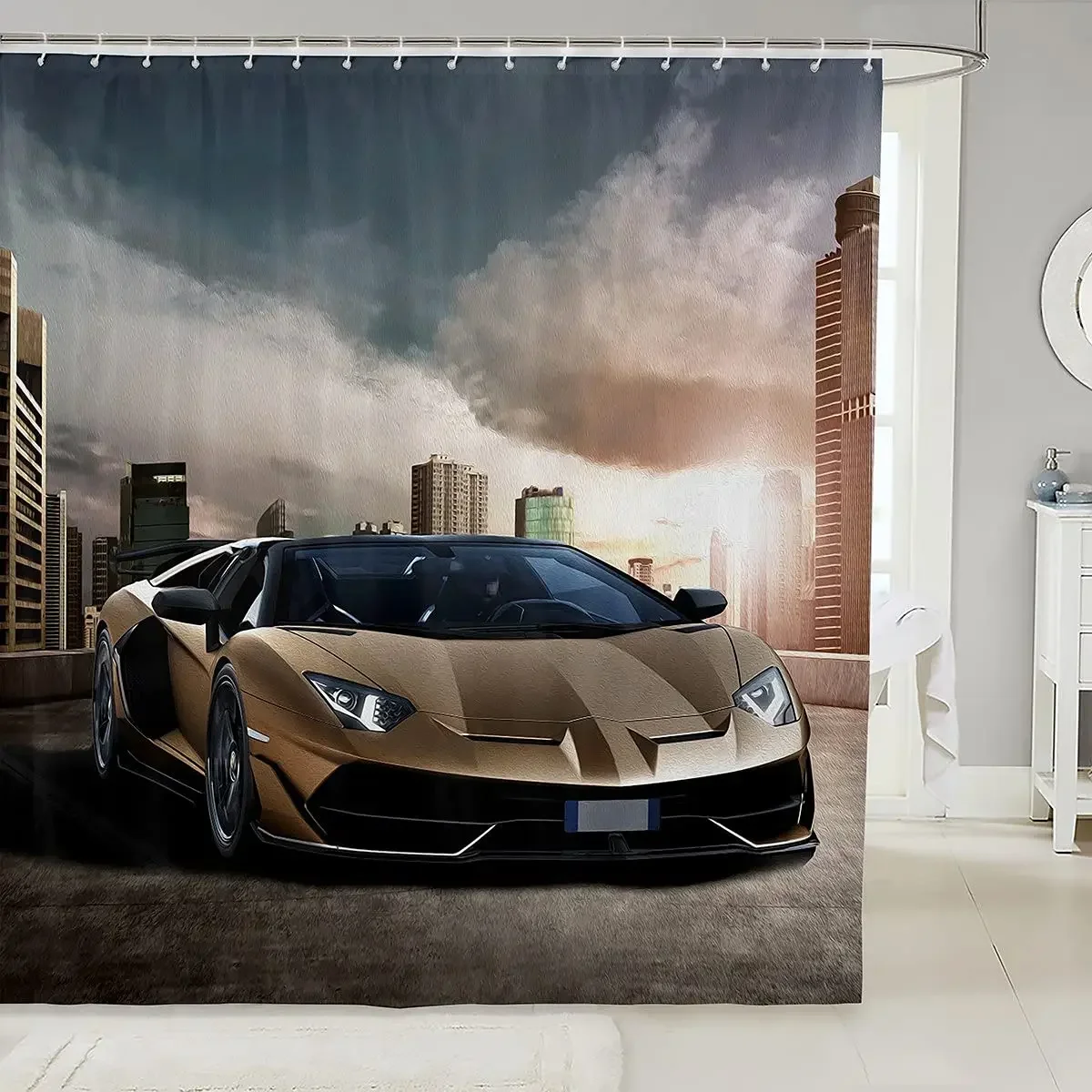 Race Car Fabric Bathroom Shower Curtain Sports Car Shower Curtains Cool Automobile Speed Racing Car Shower Curtain,Waterproof