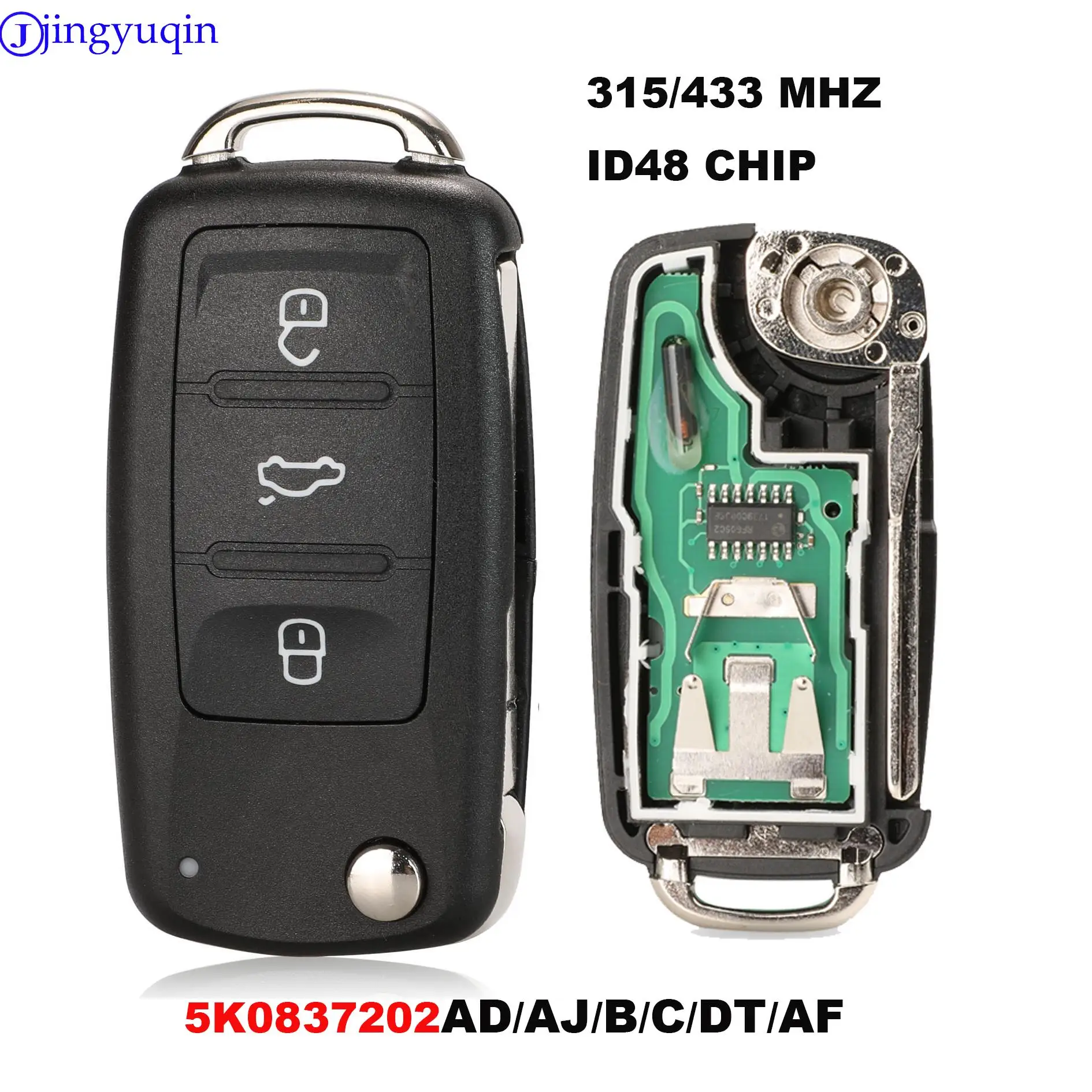 

jingyuqin 434MHZ With ID48 Chip Remote Key For VW Volkswagen GOLF PASSAT Tiguan Polo Jetta Beetle Hella 5K0837202AD/AJ/B/C/DT/AF