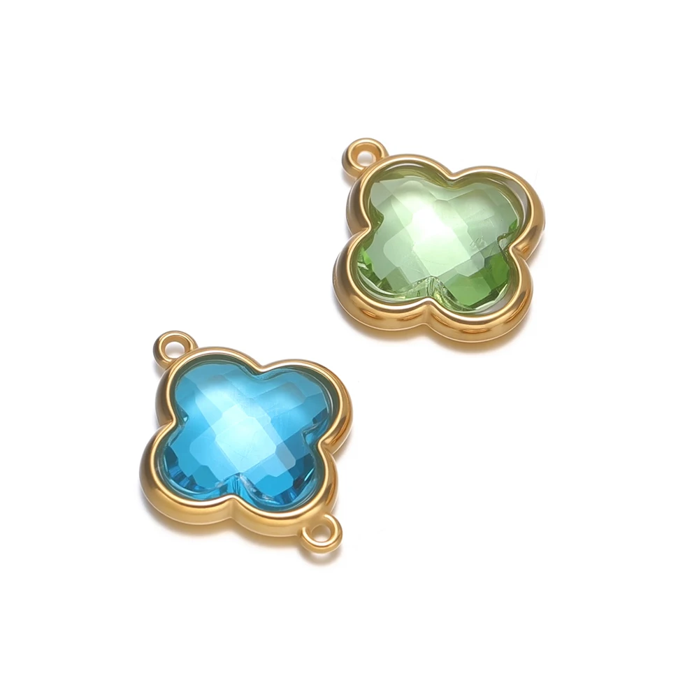 5 piezas de acero inoxidable, colgantes de trébol de cuatro hojas, dijes de cristal para hacer joyas DIY, accesorios para pulseras y collares de mujer y niña