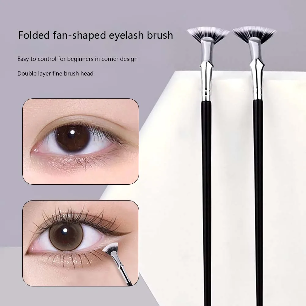 3pcs Long Handle Fan Mascara Brush 120° Scalloped Tip Double Layer Bristle Eye Lashes Brush Makeup Tool For Women Girls