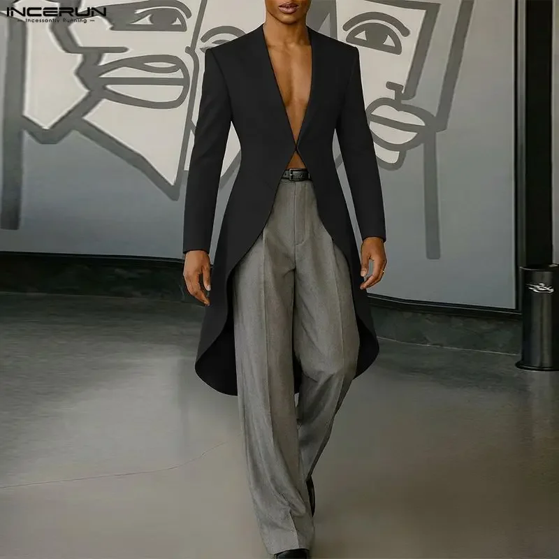 

INCERUN Men Irregular Blazer Solid Color V Neck Long Sleeve Male Suit Streetwear 2026 Fashion Casual Long Style Blazer Men S-3XL