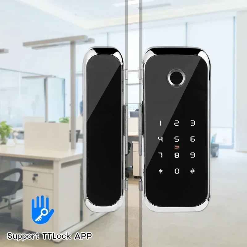 Tediton High Quality WiFi TTlock APP Biometric Fingerprint Glass Door Lock for Office