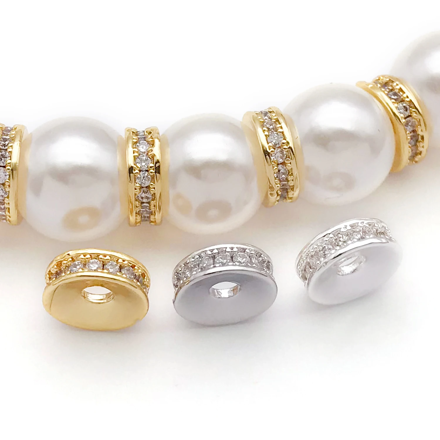 5pcs 18K Real Gold Plated Brass Zircon Rondelles Crystal Beads Round Loose Spacer Beads For DIY Jewelry Making Accessories image 4