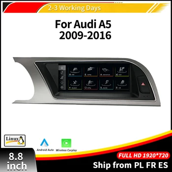 Pantalla LINUX de 8,8 pulgadas, 1920x720, para AUDI A5 2009-2016, Carplay inalámbrico, Android, Mirrorlink, BT, Autolink, Airplay, accesorios para coche, reproductor Multimedia con pantalla táctil 1