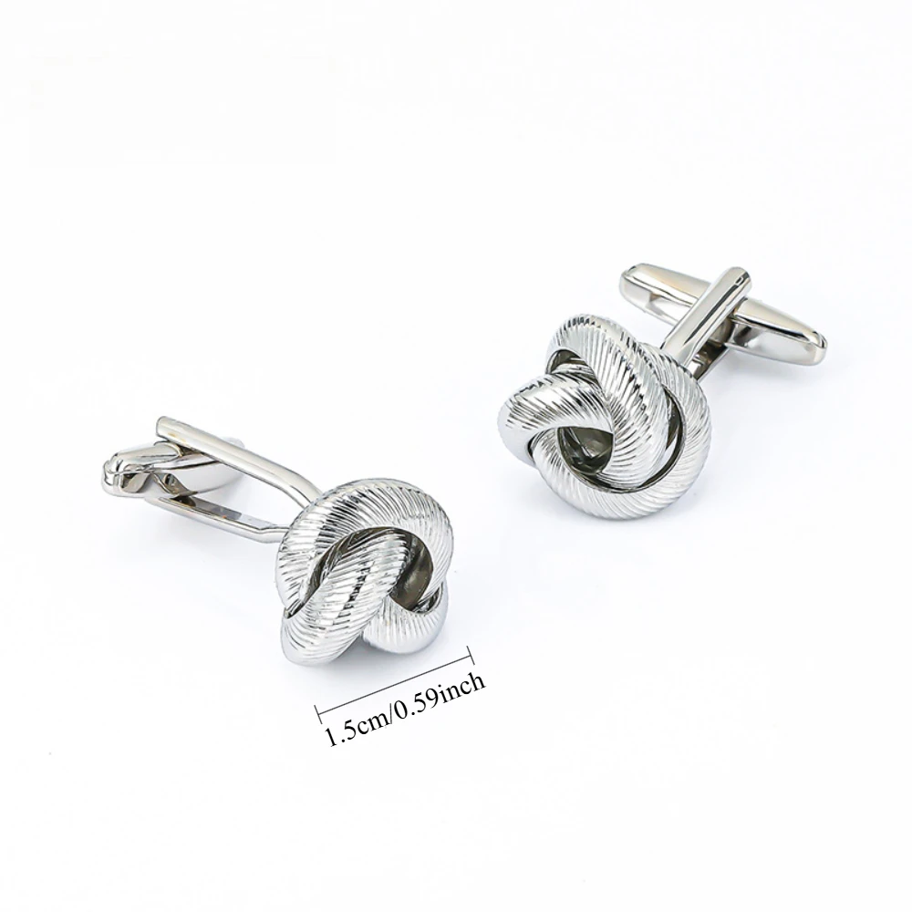 Simple Knot Cufflink Silver Textured Men's Cufflinks Advanced Formal Shirt with Twisted Texture Cuff Buckle Decoration Accessory