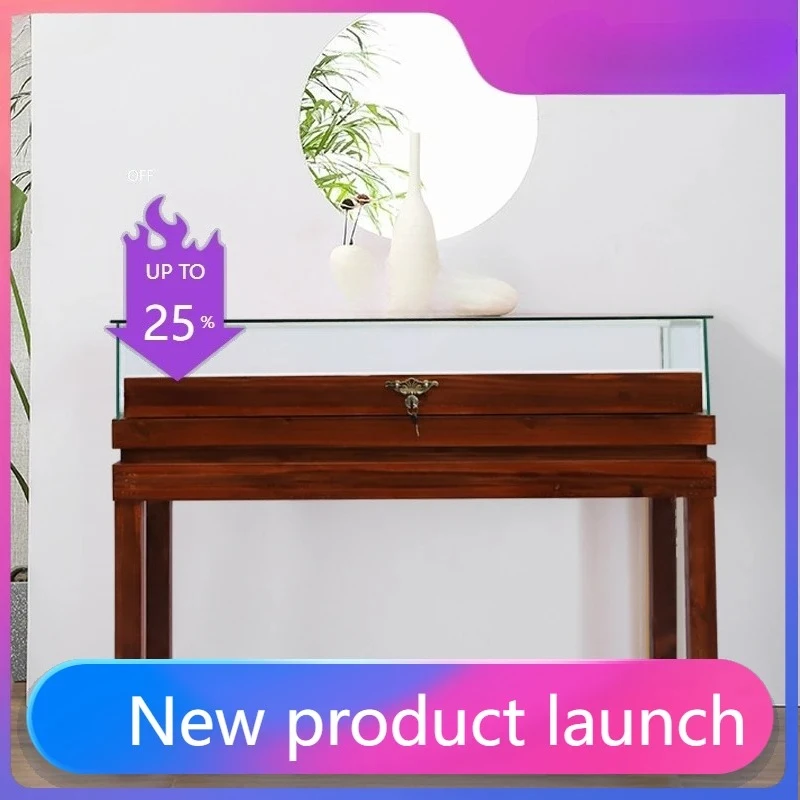 Display Cabinet Solid Wood Glass Antique Jade Cultural Play Counter Jewelry Display Cabinet