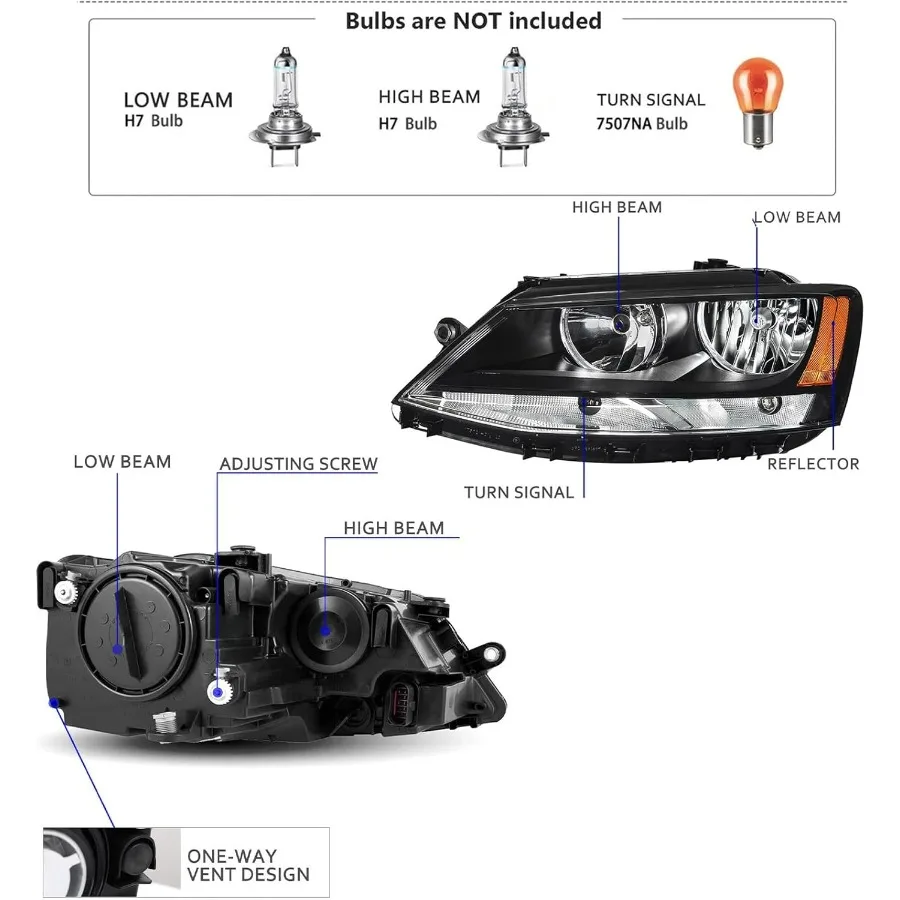 مجموعة المصابيح الأمامية متوافقة مع 11-18 فولكس فاجن جيتا MK6 مصباح الرأس نموذج الهالوجين استبدال الإسكان الأسود الزاوية العنبر #3