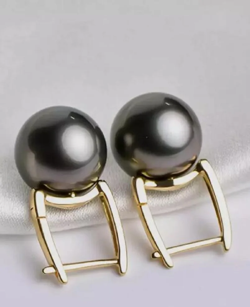 

Fine Jewelry AAAAA 10-11mm Tahitian Black Green Round Pearl Earrings 925S