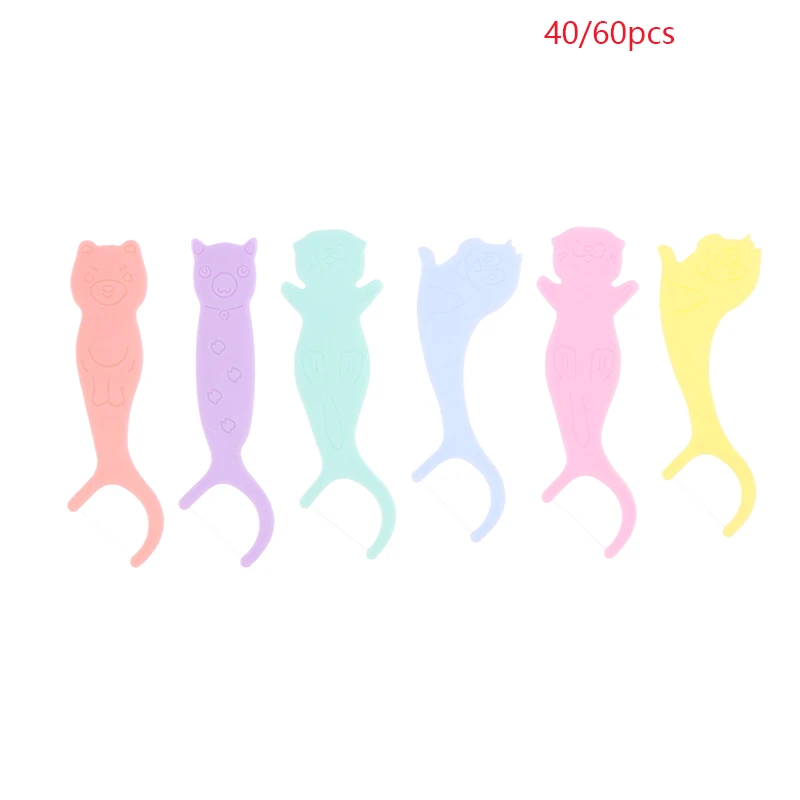 

40/60pcs Childrens Dental Floss Sticks Animal Colored Floss For Children Cure Dent Teeth Cleaning Orthodontic Interdental Pick