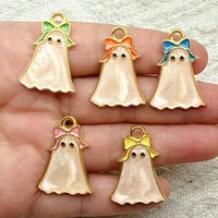 10pcs alloy oil-dripping Halloween ghost pendant diy Cute bow funny necklace pendant accessories making for keychain Necklace