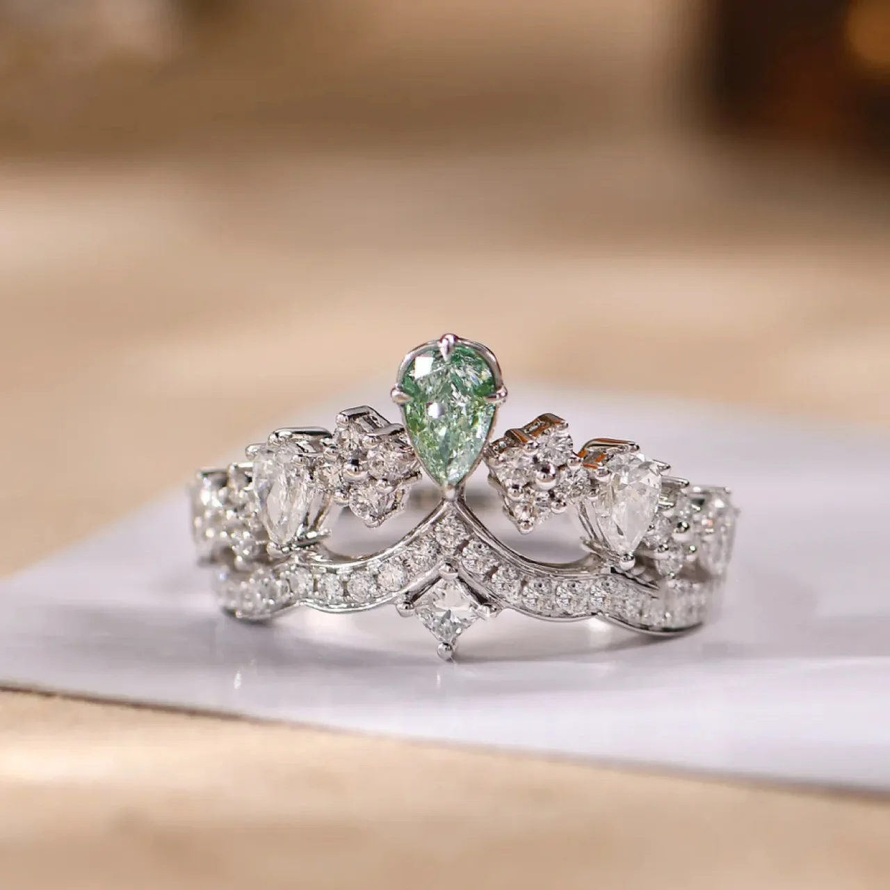 

Crown Rings for Women Set Drop 2ct Green Simulated Diamond Engagement Wedding Ring 925 Pure Silver Fine Jewelry