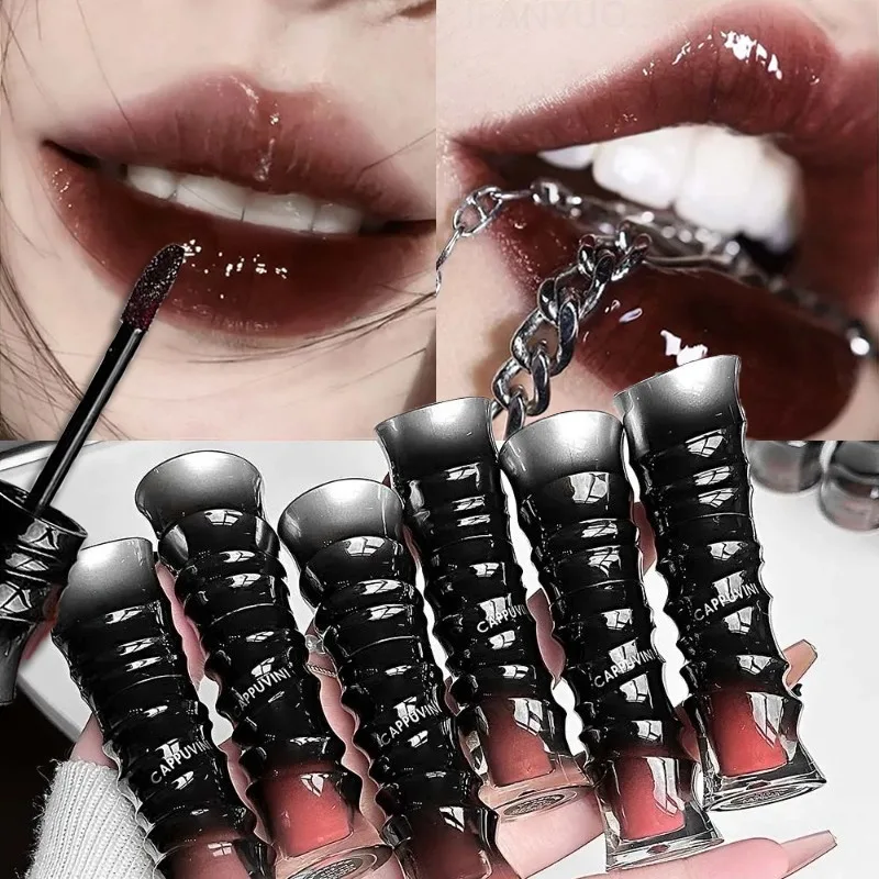 Crystal Punk Dunkelroter Lipgloss mit Spiegeleffekt, Feuchtigkeitsspendender Lip Glaze, Nicht-Klebend, Schokoladenrot, Kirschrot, Wasserglänzender, Aufpolsternder Lip Tint