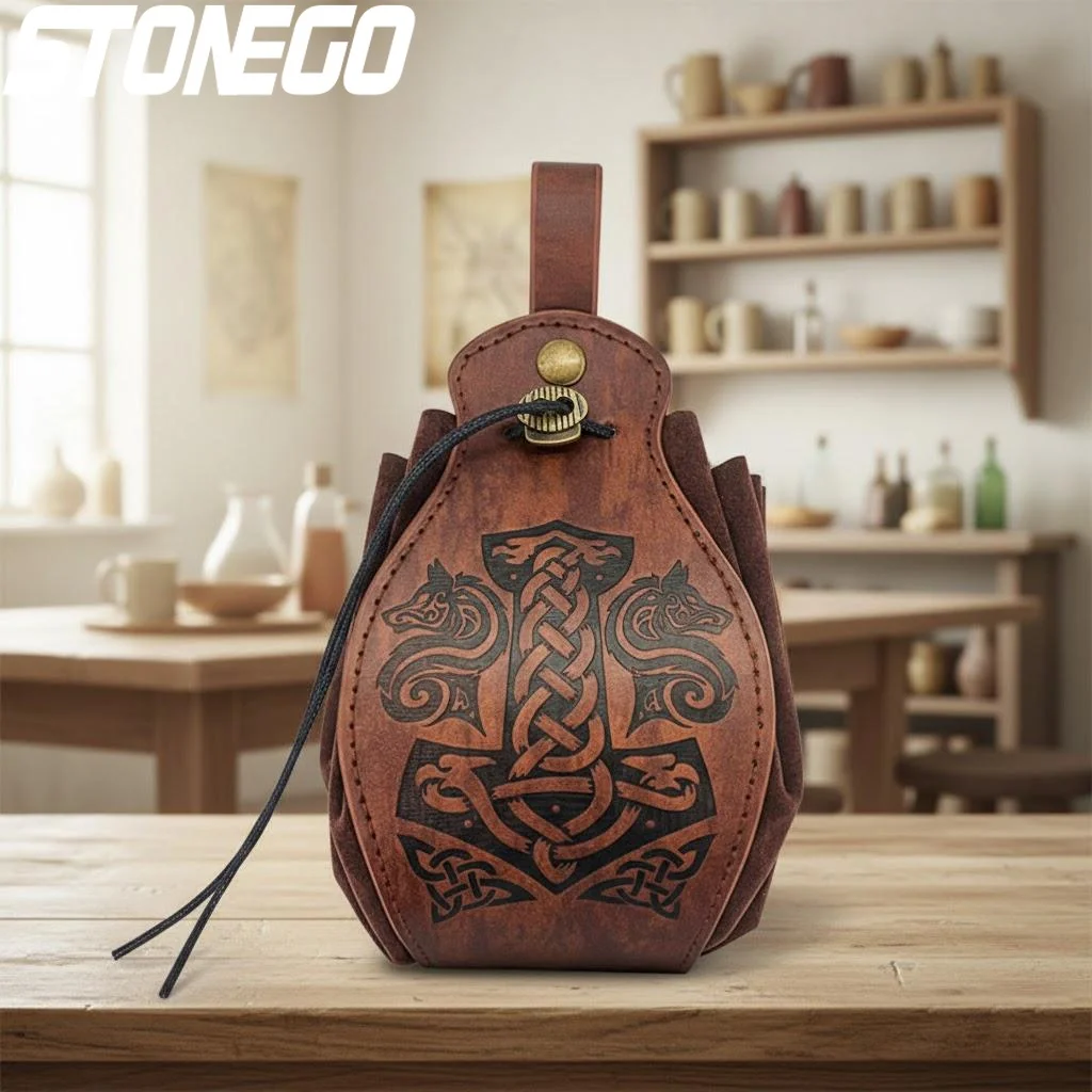 

Genuine Leather DND Dice Bag Tray Celtic Designs Cute Drawstring Pouch Men Coin Purse Roleplaying RPG Gift