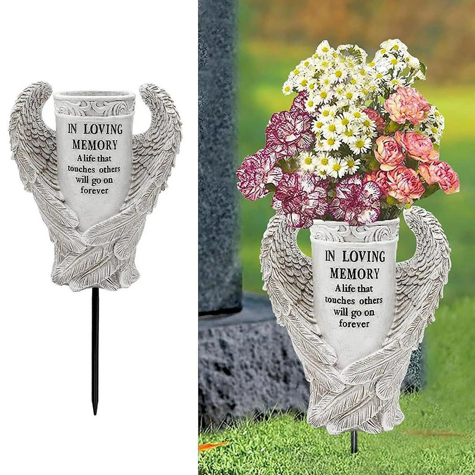 

Cemetery Grave Flower Vase Tombstone Cemetery Vase Funeral Flower Holder with Stake Lawn Decoration Memorial Gift for Cemetery