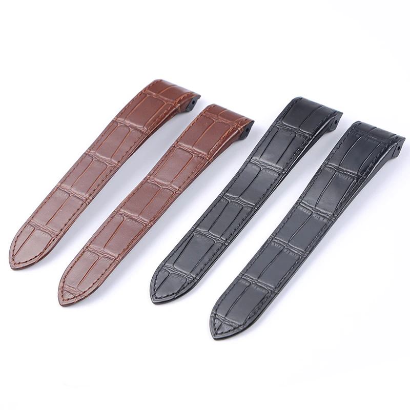 Substituto Cartier Tank Santos Watch Strap Cabeça Camada Couro Borracha Cabeça Grão Preto Marrom 20 23mm