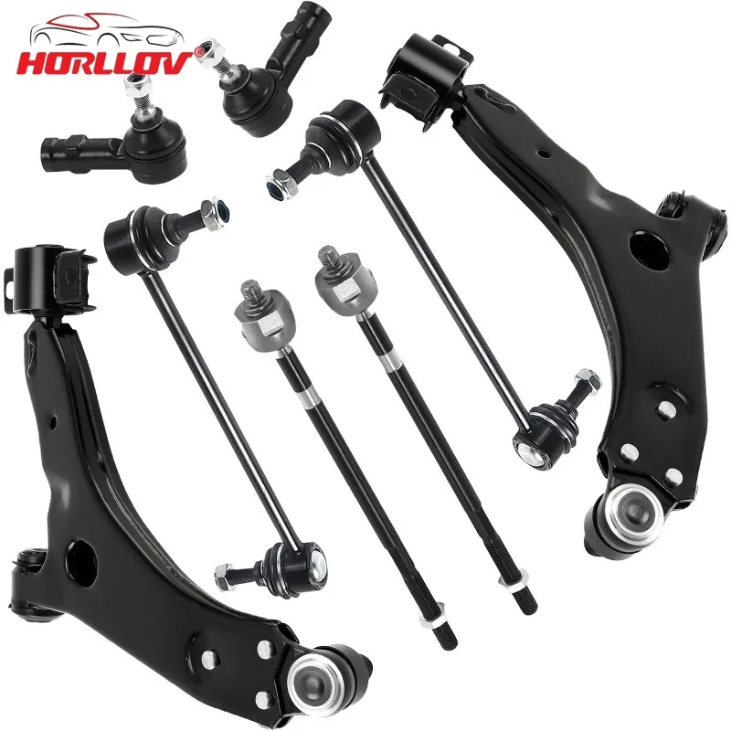 8Pieces Front Suspension Lower Control Arm Kit for Ford Focus 2006-2011 Tie Rod Ends, Sway Bar Links (Replaces K80408, K80407)