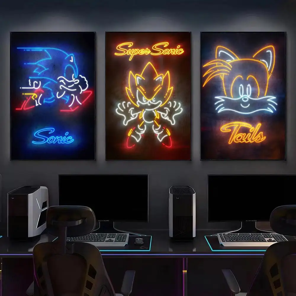 Cyberpunk neon style S-Sonic Poster Modern Aesthetic Wall Decor Premium Room Decoration Bedroom Gaming Setup
