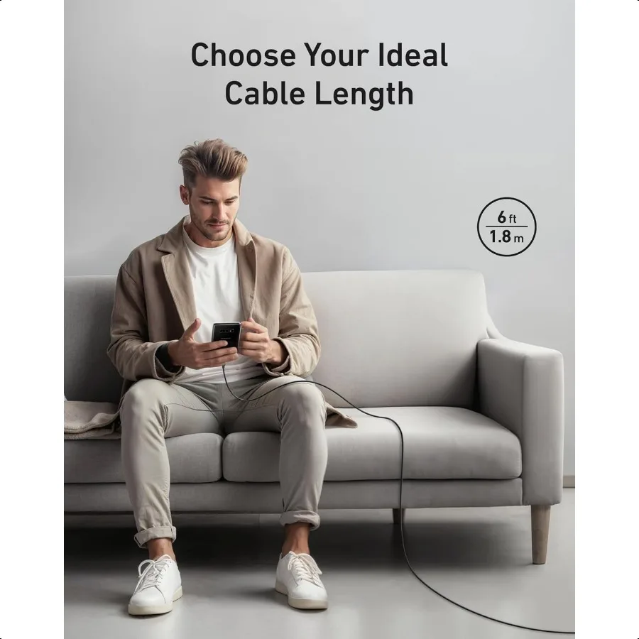 كابل من النوع C 2 حزمة USB A إلى USB C سلك تدفق شحن سريع لهاتف iPhone 16 15 أو Max Plus والمزيد بطول 6 أقدام باللون الأسود