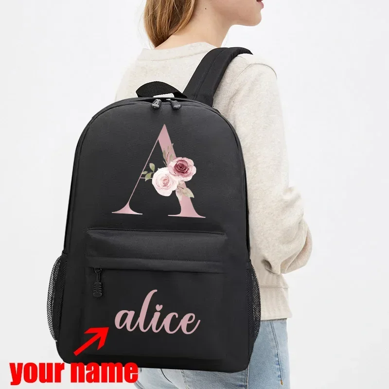 Mochila escolar personalizada con letras y nombres para mujer, morral Unisex de lona para ordenador portátil