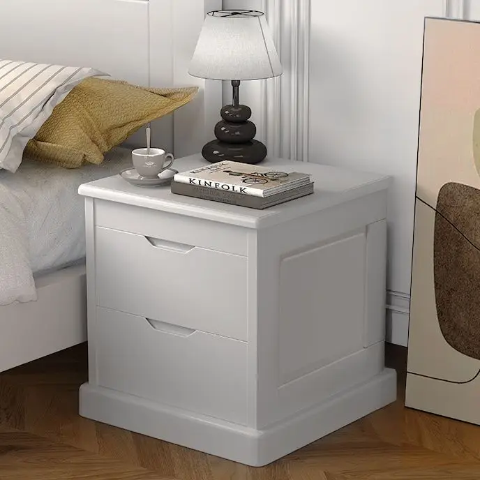 Double hidden compartment pure solid wood double drawer large capacity storage new Chinese bedside table