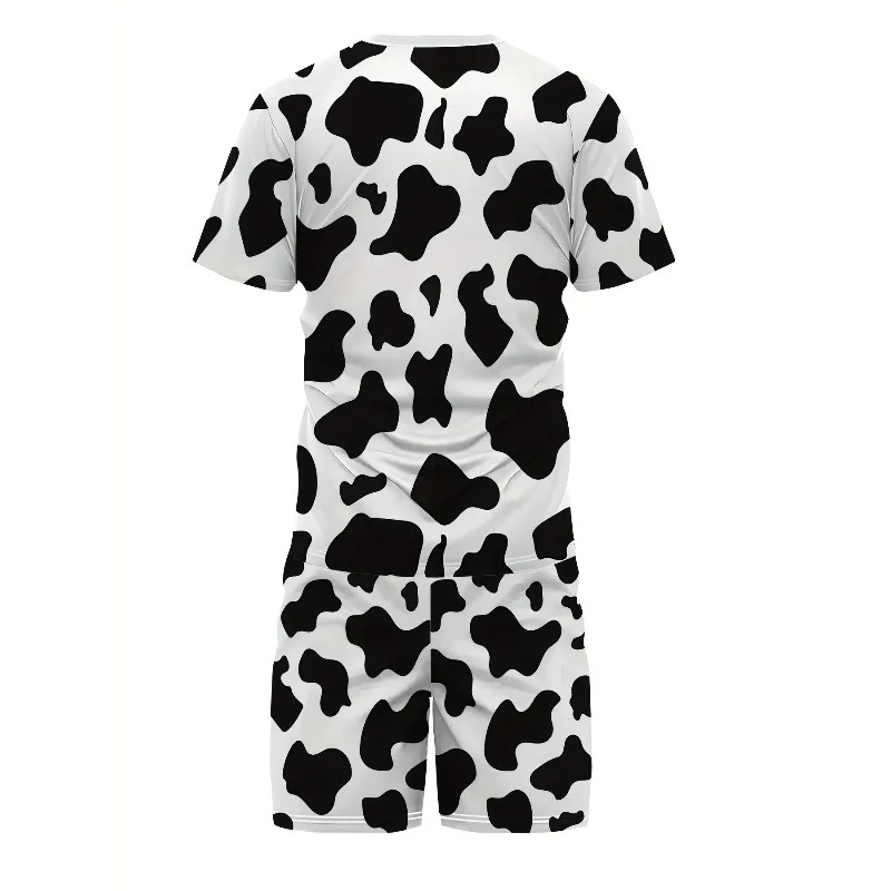 2025 Summer New Men's Casual Personalized 3D Printed Comfortable and Soft Casual Polyester Fiber Short Sleeve Shorts Set