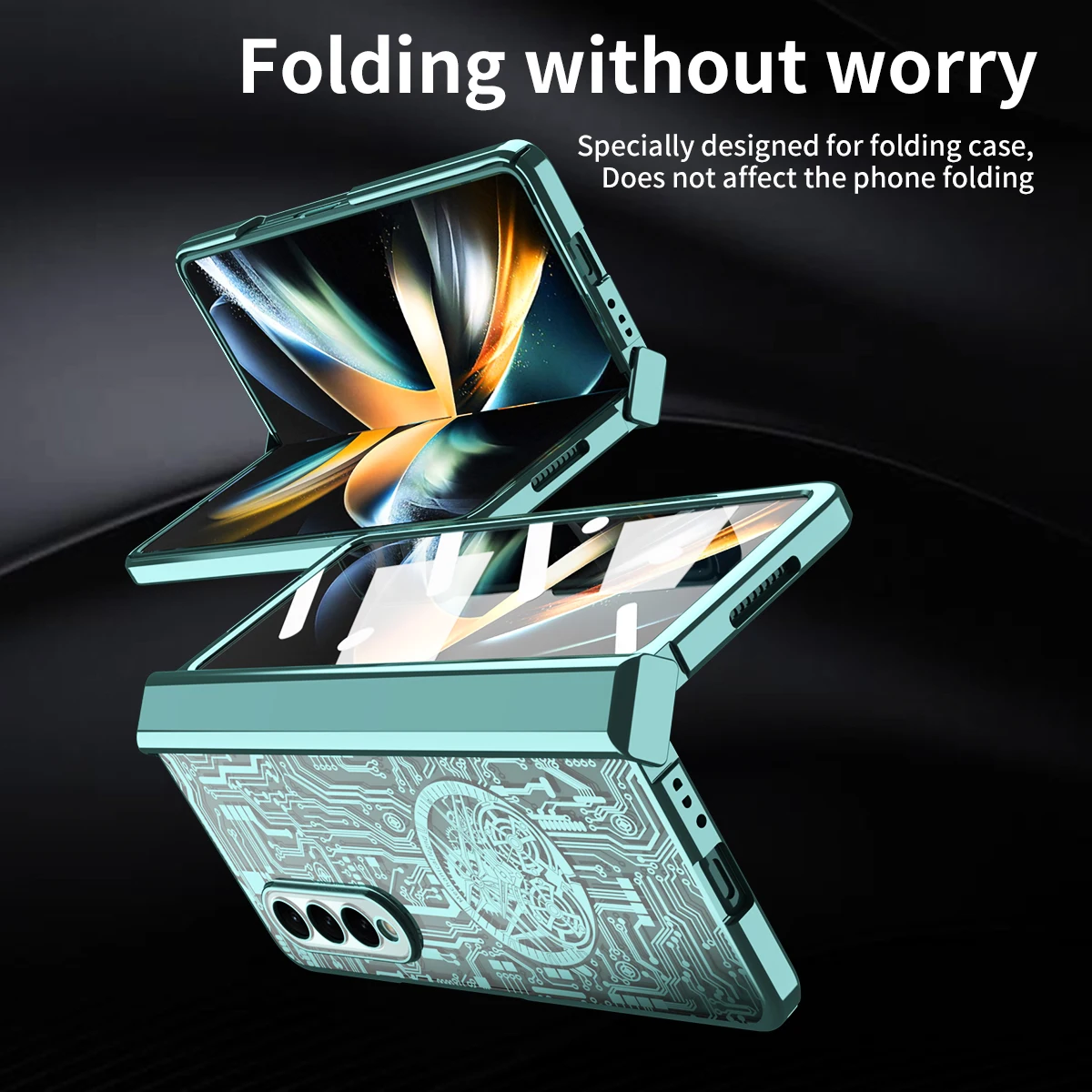 For Samsung Galaxy Z Fold 6 5 4 3 2 Case Mechanical Hinge Plating Clear Transparent Full Protector Tempered Film Folding Cover