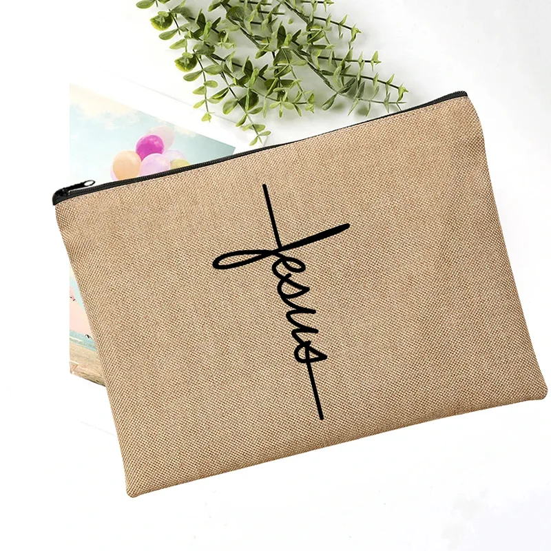 Faith Over Fear Christian Printed Makeup Pouch Women Cosmetic Make Up Bag Religion Graphic Fearless Slogan Toiletry Bags Purse