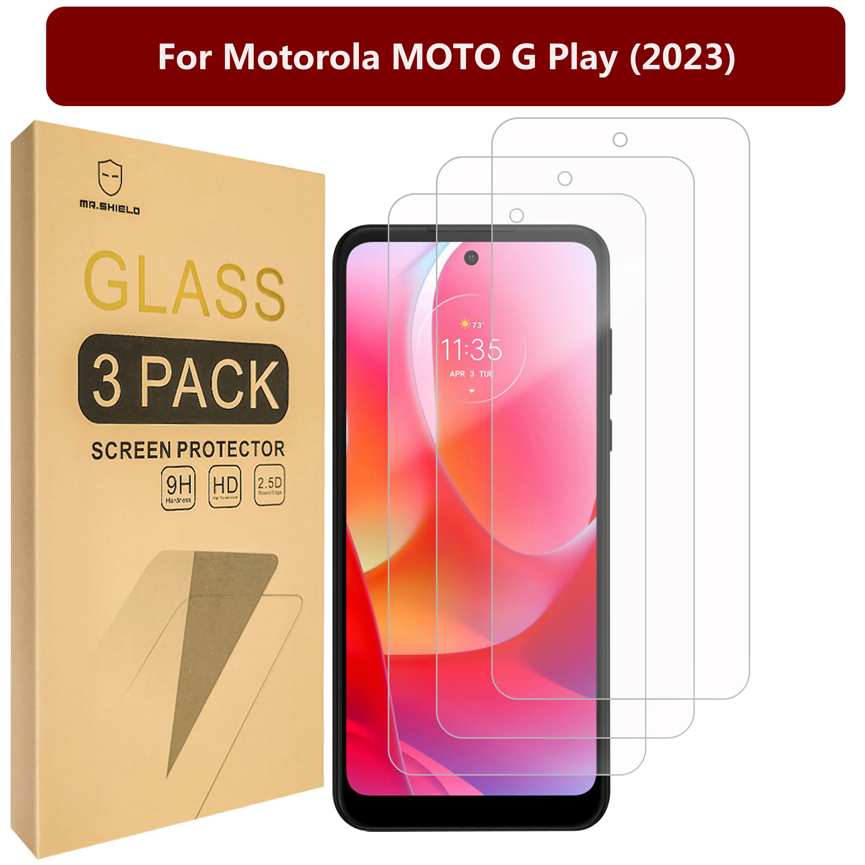 

Mr.Shield [3-Pack] Designed For Motorola MOTO G Play (2023) [Tempered Glass] [Japan Glass with 9H Hardness] Screen Protector