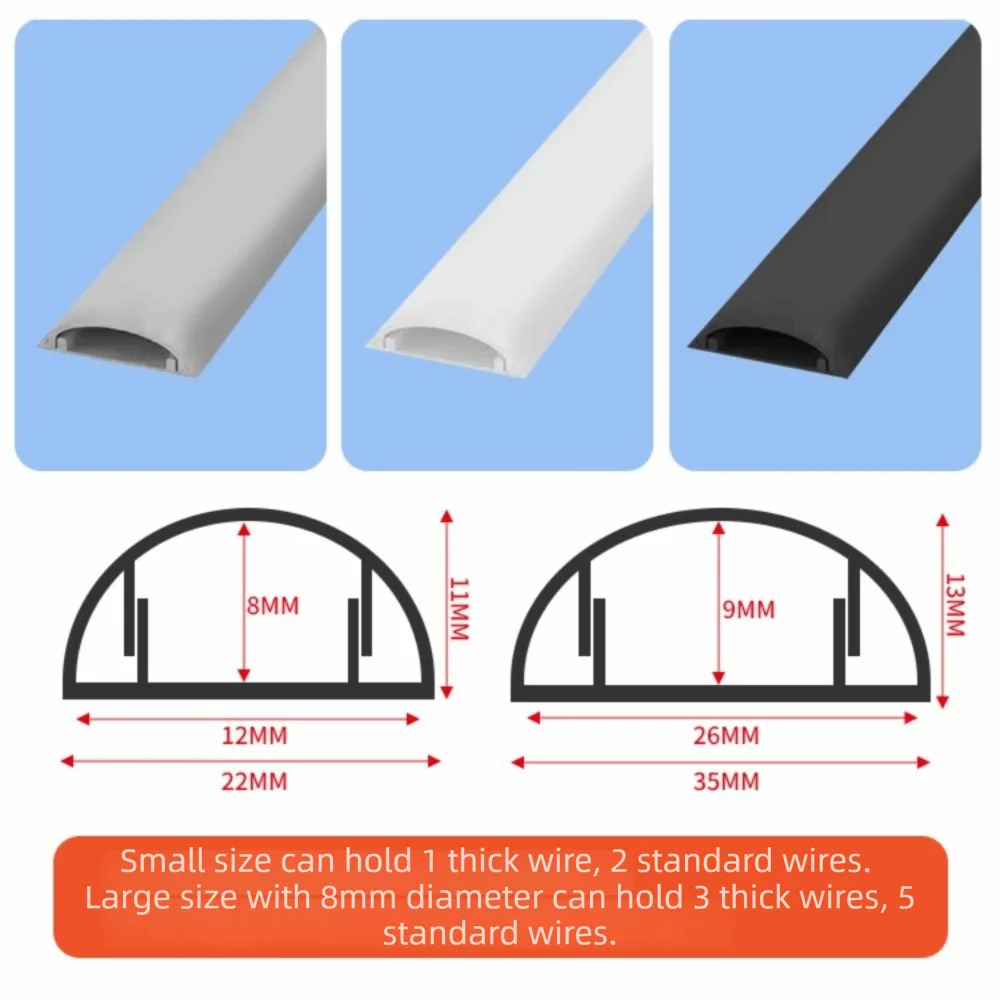 Professional Self Adhesive Floor Cord Cover 1m PVC Cable Management Trimmable Flexible Power Cord Protector Home Office